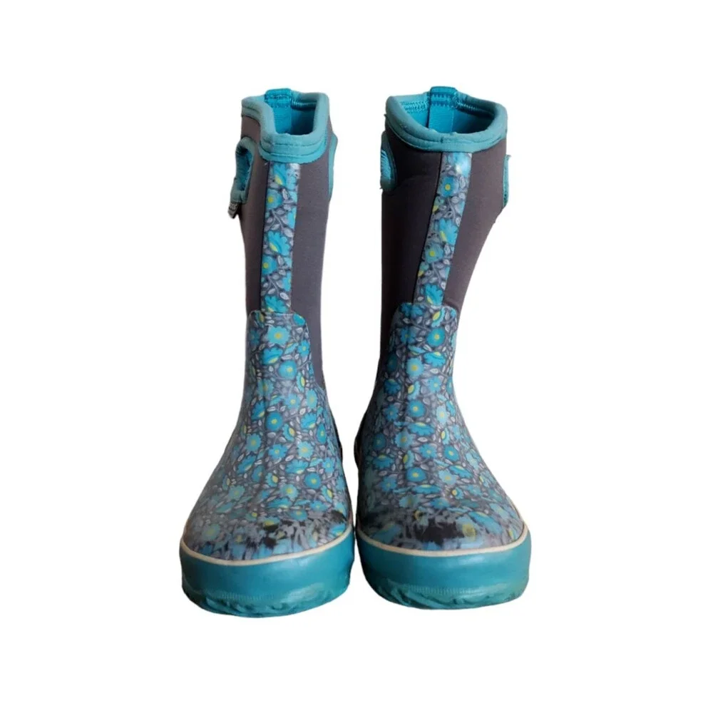 BOGS Youth Classic Floral Boots Kids Youth Size 2 Teal Insulated Waterproof Boot